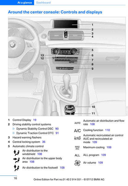 2012-2013 BMW 1 Series Bedienungsanleitung | Englisch