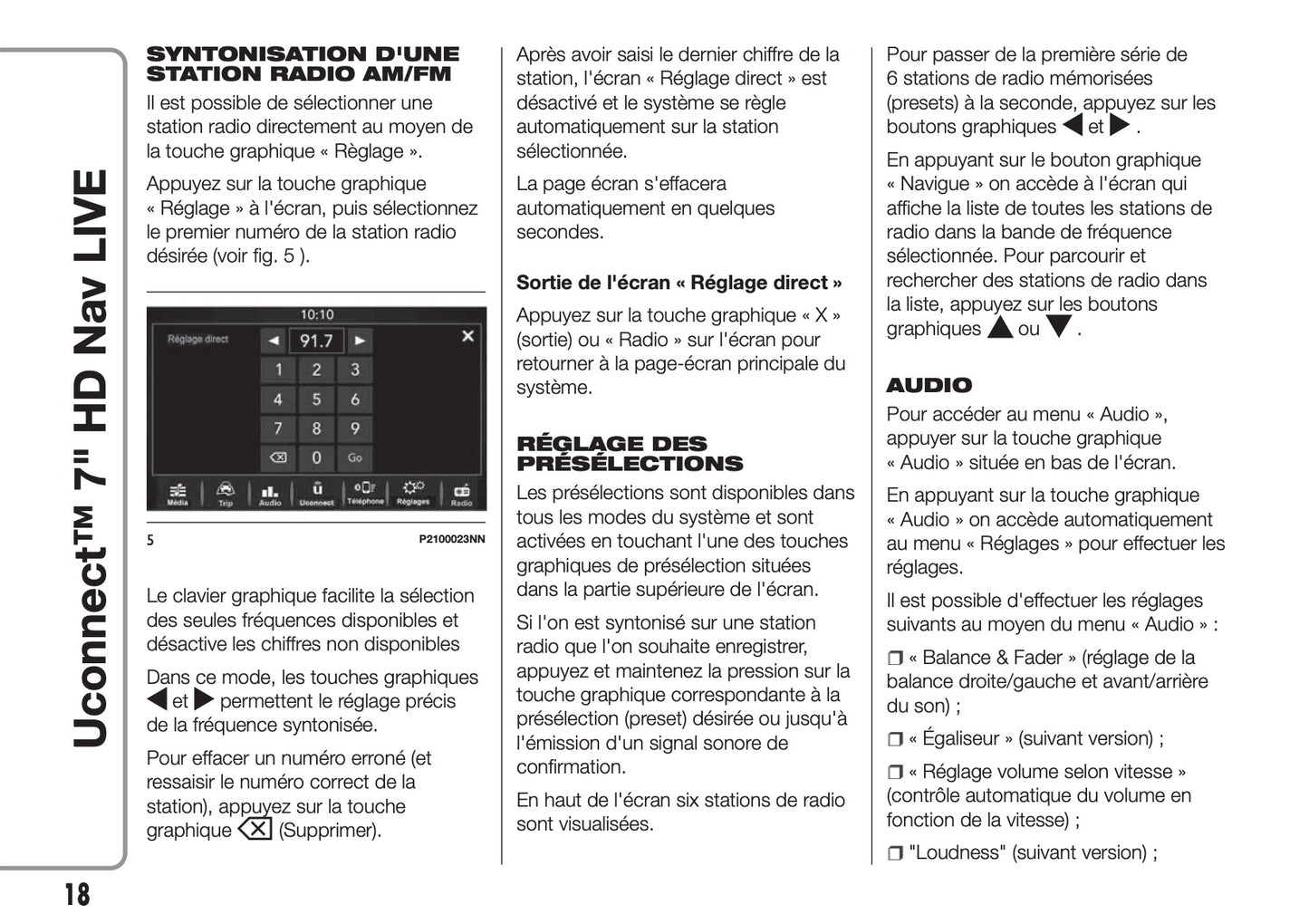 Fiat 500X Uconnect Radio Nav 7.0 Guide d'utilisation 2018 - 2019