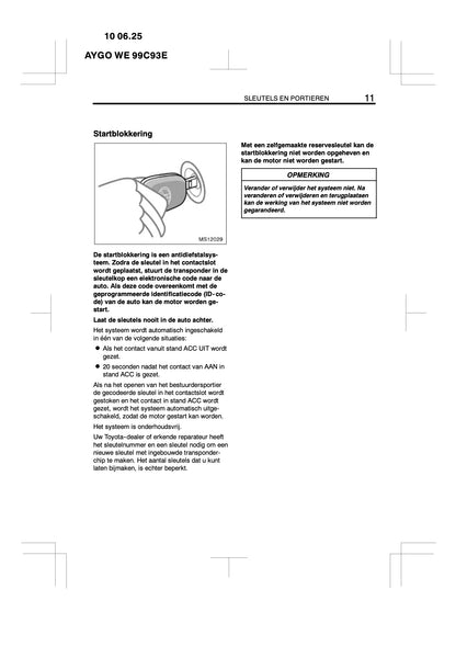 2010-2011 Toyota Aygo Bedienungsanleitung | Niederländisch