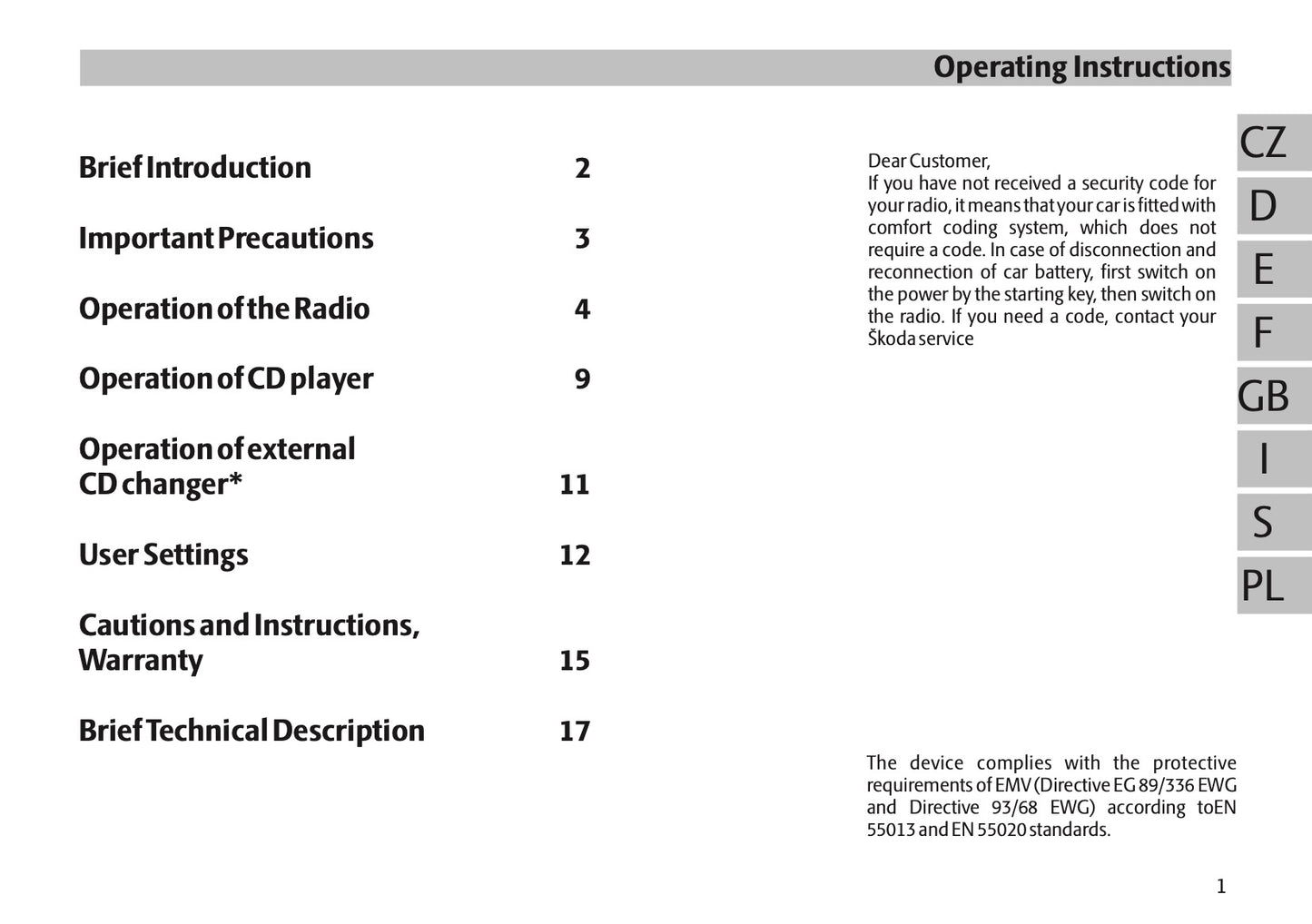 Skoda Radio Stream Owner's Manual 2005