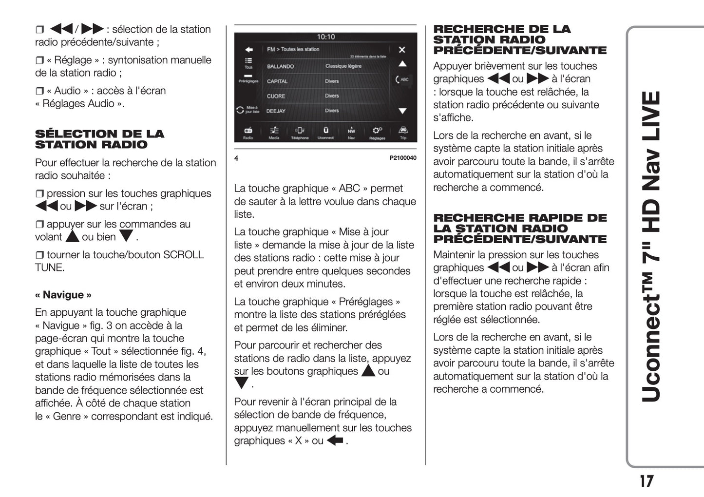 Fiat 500 & 500 Cabrio Uconnect Radio Nav 7.0 Guide d'utilisation 2017 - 2018