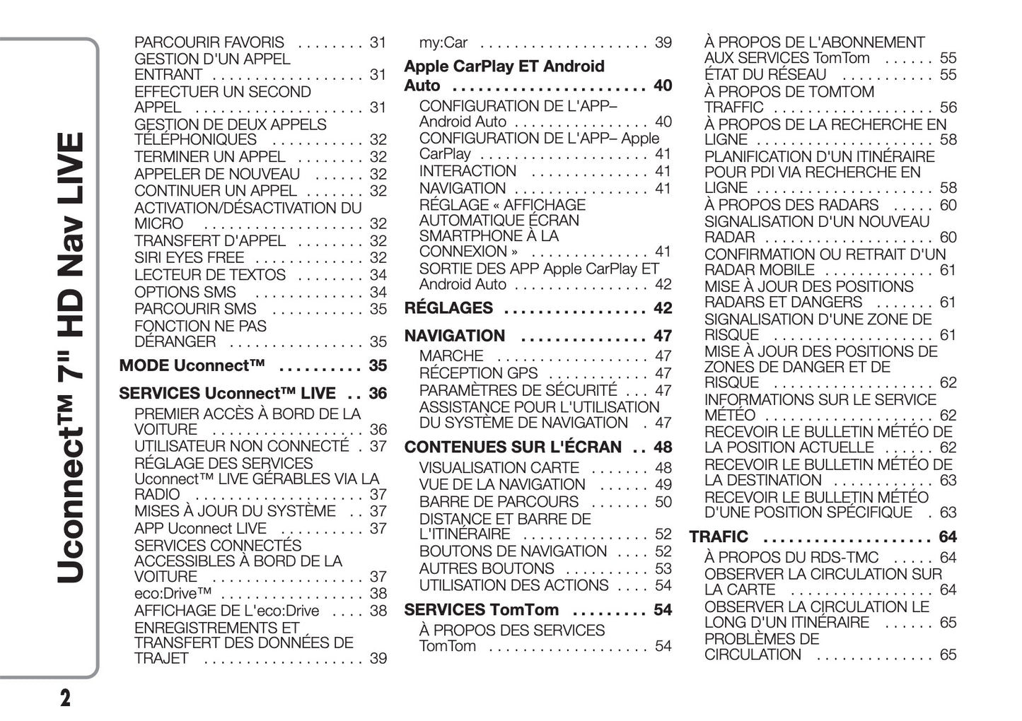 Fiat 500 & 500 Cabrio Uconnect Radio Nav 7.0 Guide d'utilisation 2017 - 2018