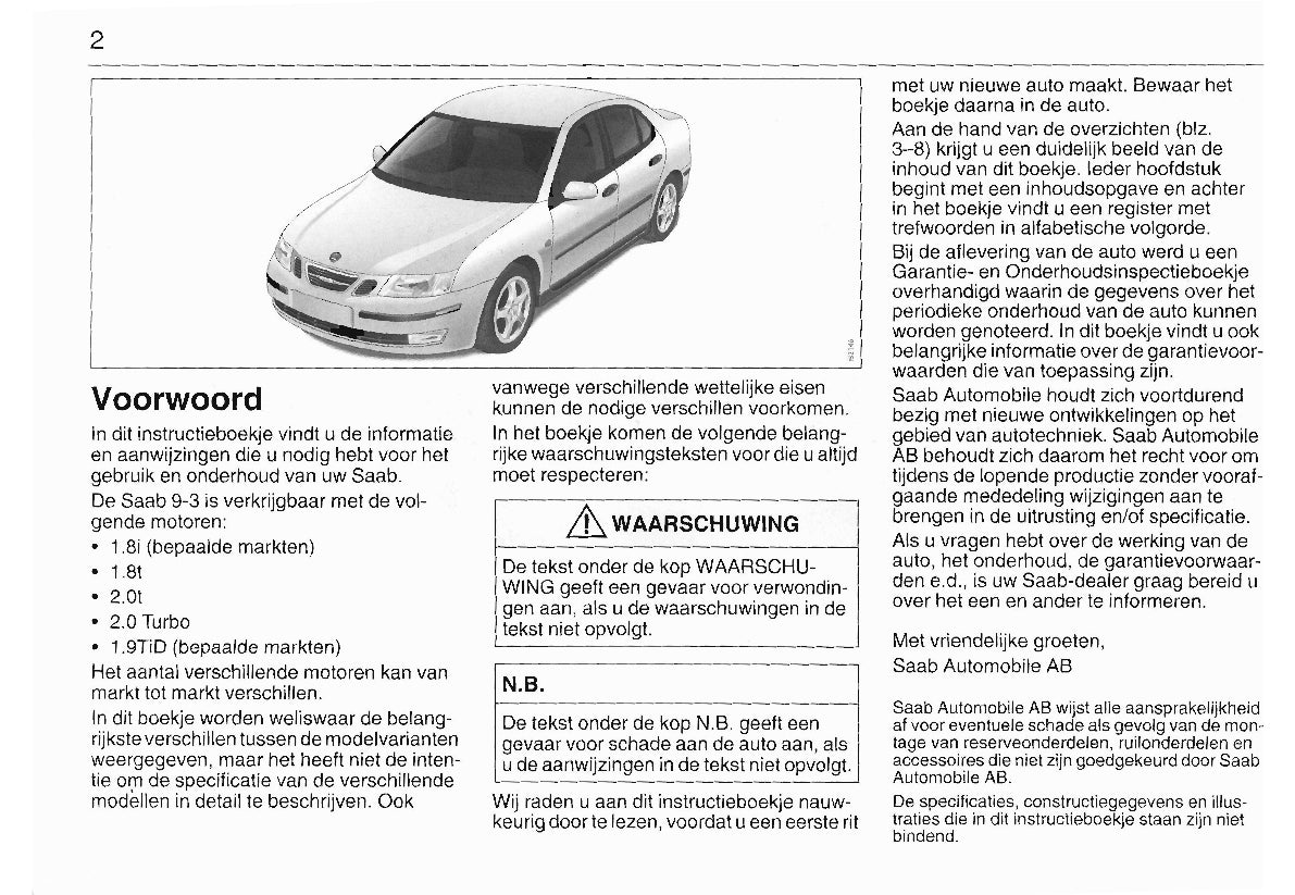 2003-2008 Saab 9-3 Bedienungsanleitung | Niederländisch