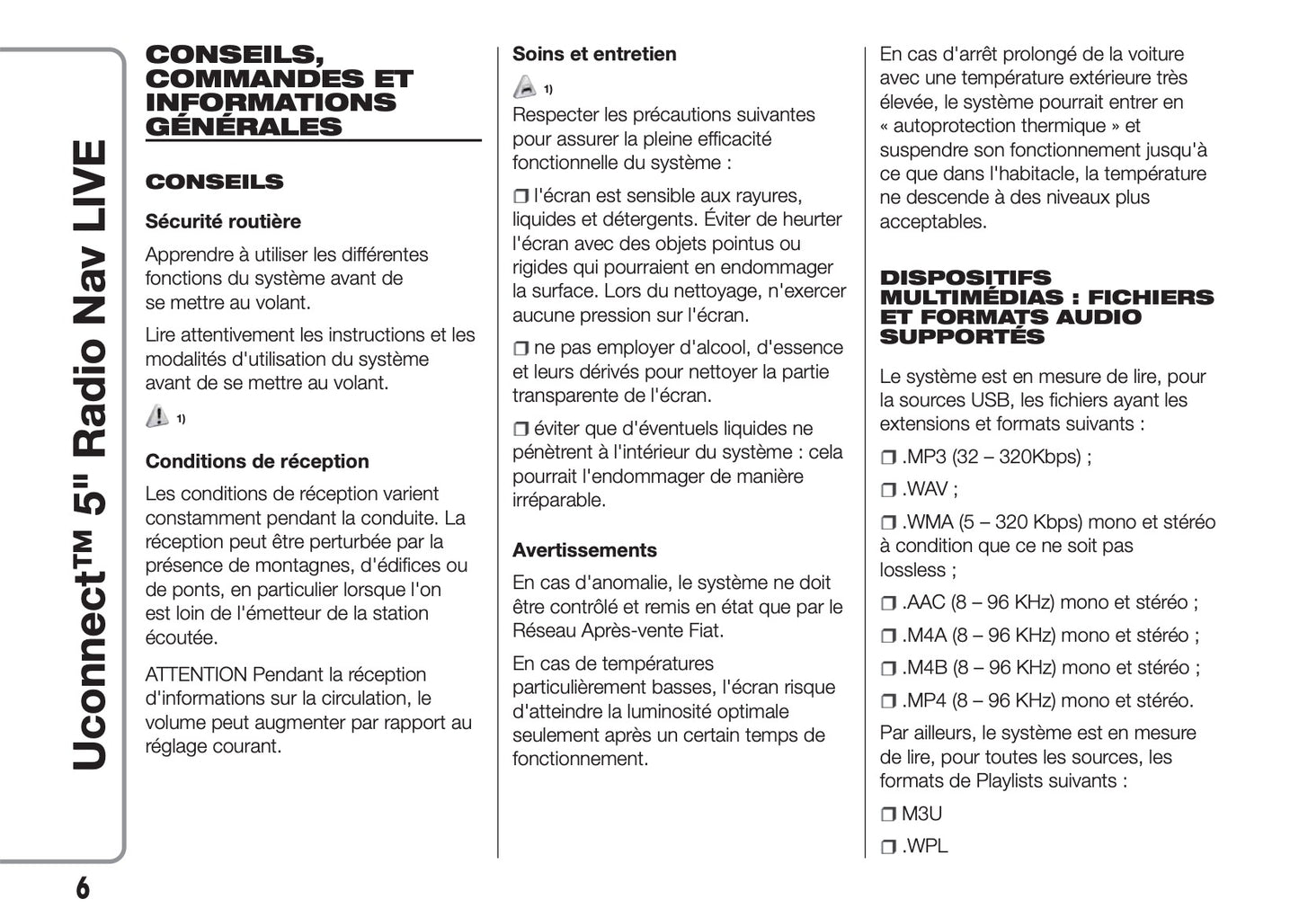 Fiat 500 & 500 Cabrio Uconnect Radio Nav 5.0 Guide d'utilisation 2017 - 2018