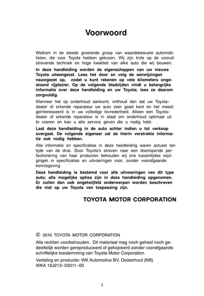 2011-2012 Toyota Yaris Owner's Manual | Dutch