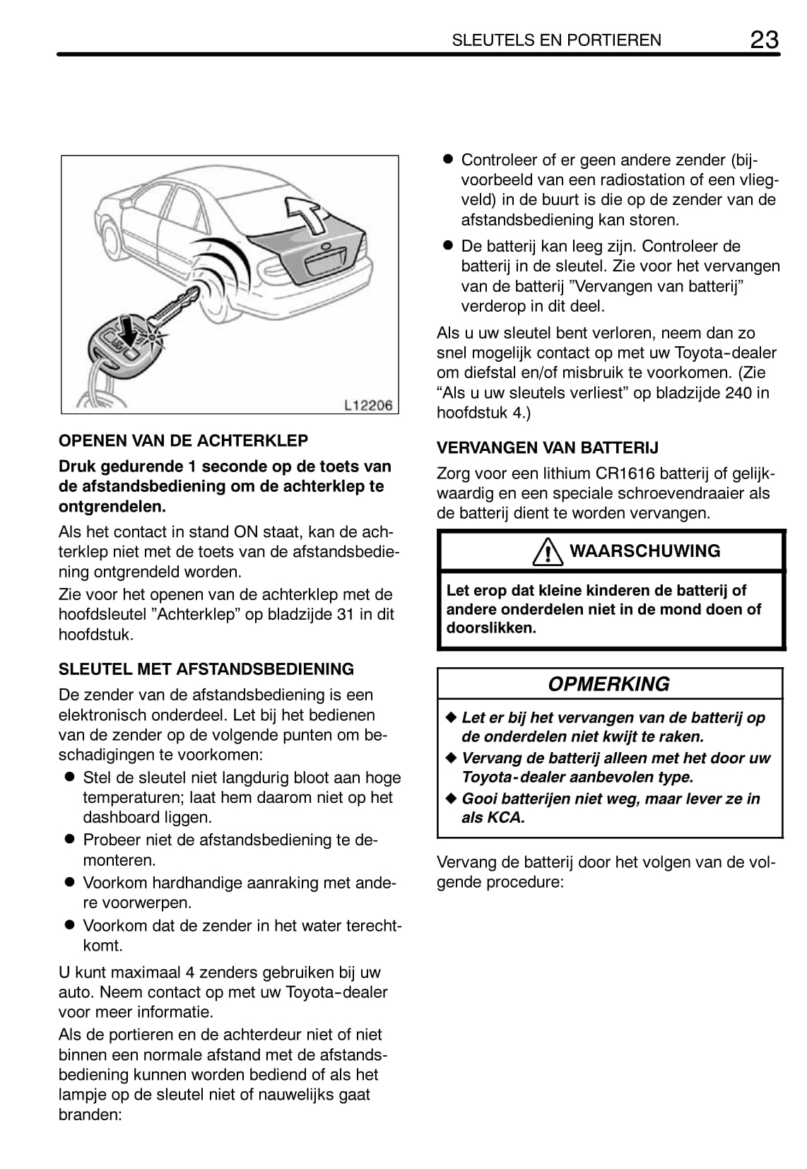 2002-2004 Toyota Camry Owner's Manual | Dutch