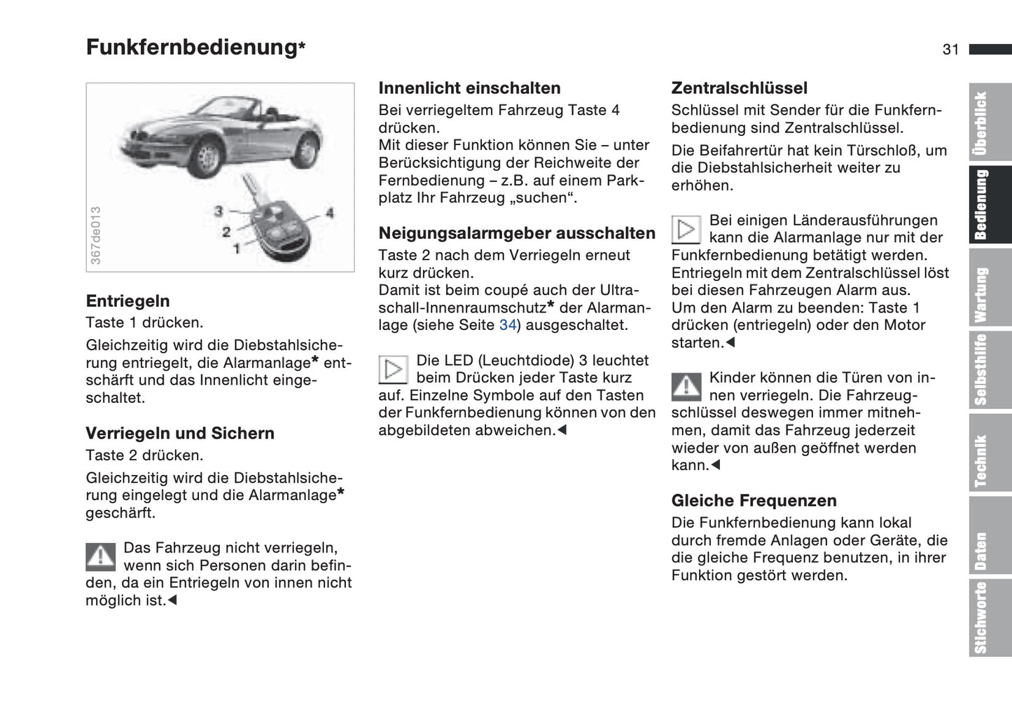 1997-1998 BMW Z3/Z3 M Bedienungsanleitung | Deutsch