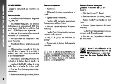 Alfa Romeo 156 Autoradio Guide d'utilisation 2004 - 2007