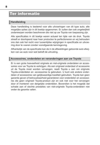 2013-2014 Toyota Auris / Auris Hybrid Owner's Manual | Dutch