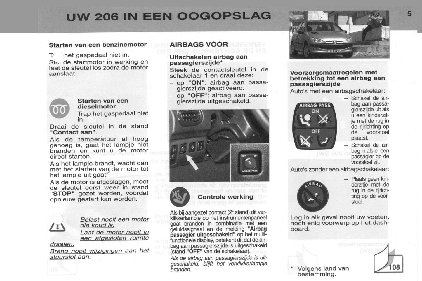 2002-2003 Peugeot 206/206 SW Bedienungsanleitung | Niederländisch