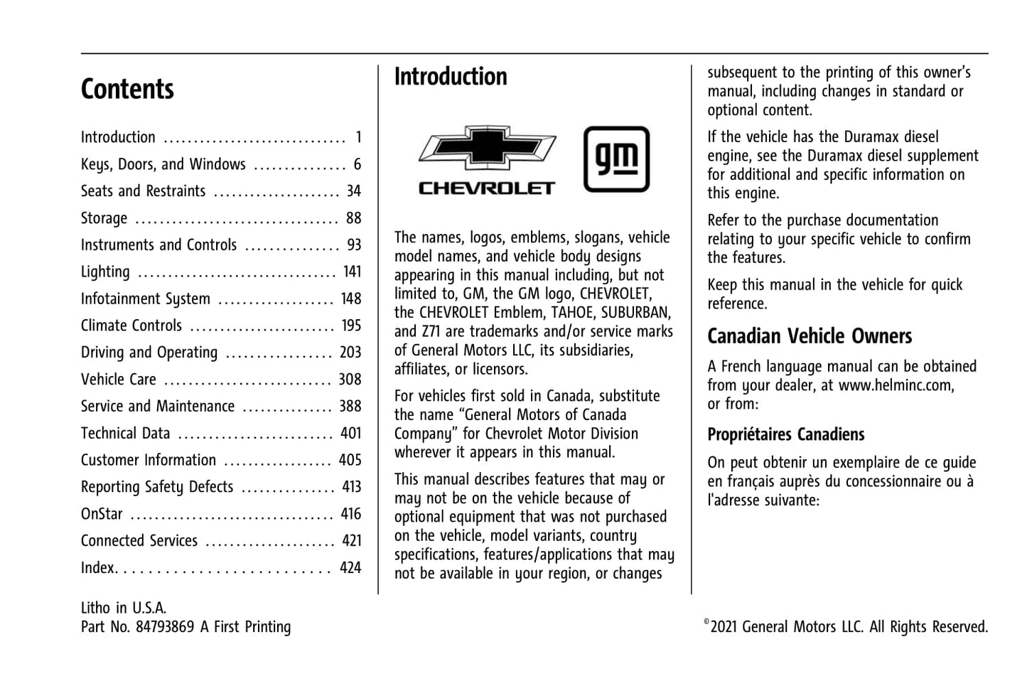 2022 Chevrolet Tahoe/Suburban Owner's Manual | English