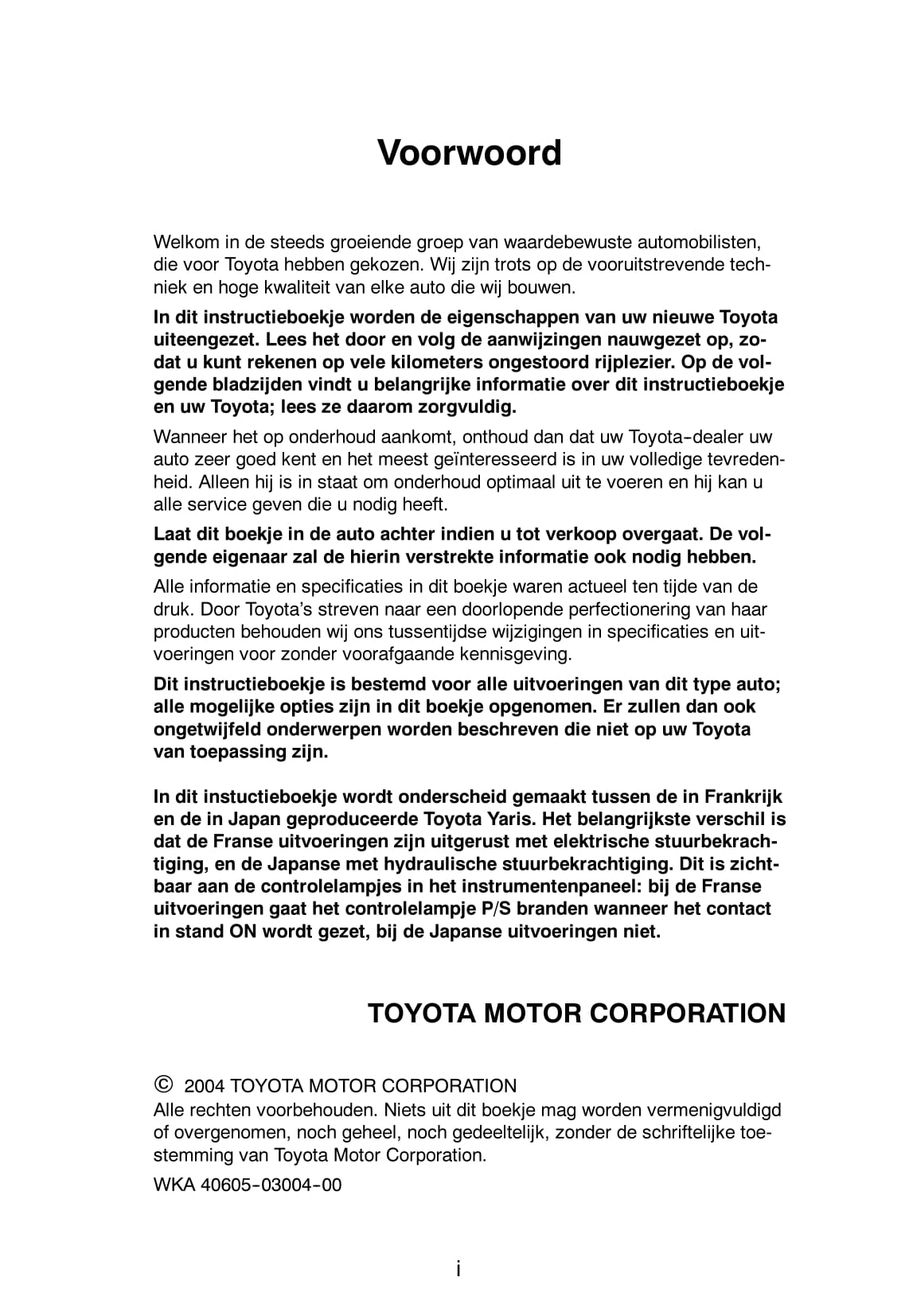 2004-2005 Toyota Yaris Owner's Manual | Dutch