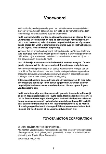 2004-2005 Toyota Yaris Bedienungsanleitung | Niederländisch