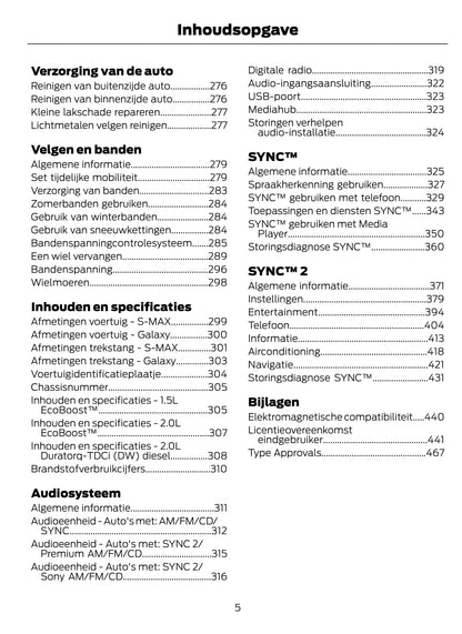 2015-2016 Ford Galaxy / S-Max Bedienungsanleitung | Niederländisch