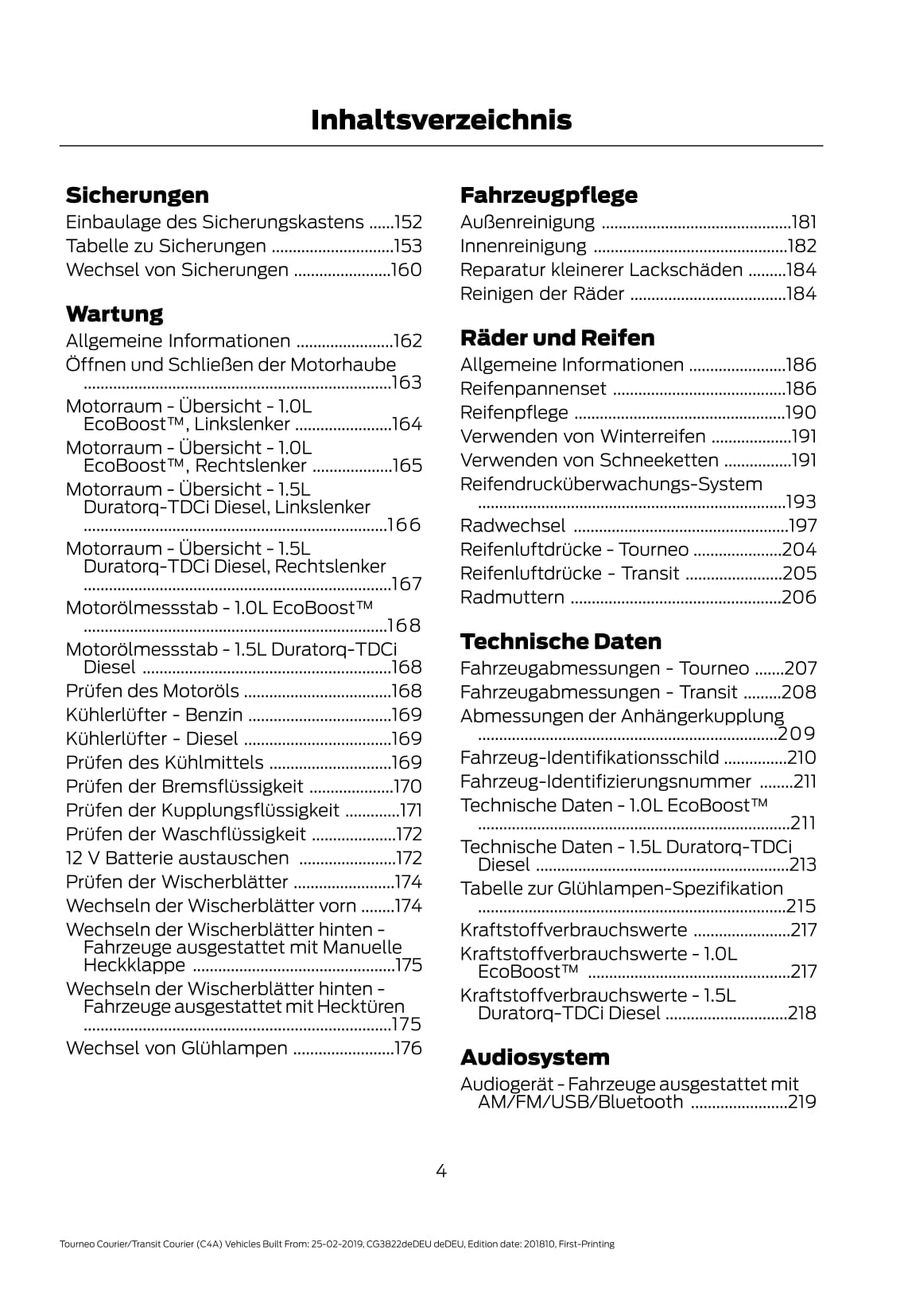 2019-2020 Ford Tourneo Courier/Transit Courier Owner's Manual | German