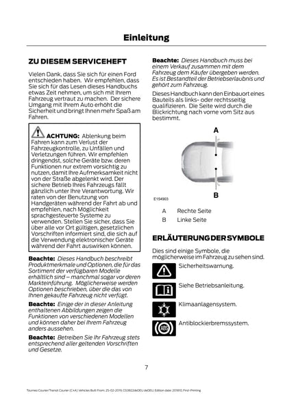 2019-2020 Ford Tourneo Courier / Transit Courier Bedienungsanleitung | Deutsch