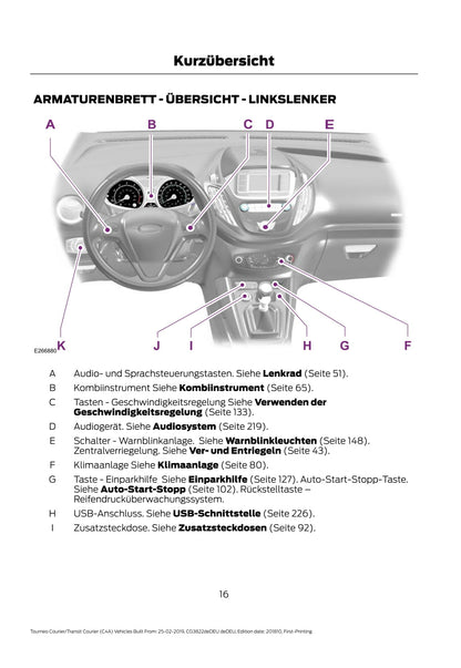 2019-2020 Ford Tourneo Courier / Transit Courier Bedienungsanleitung | Deutsch