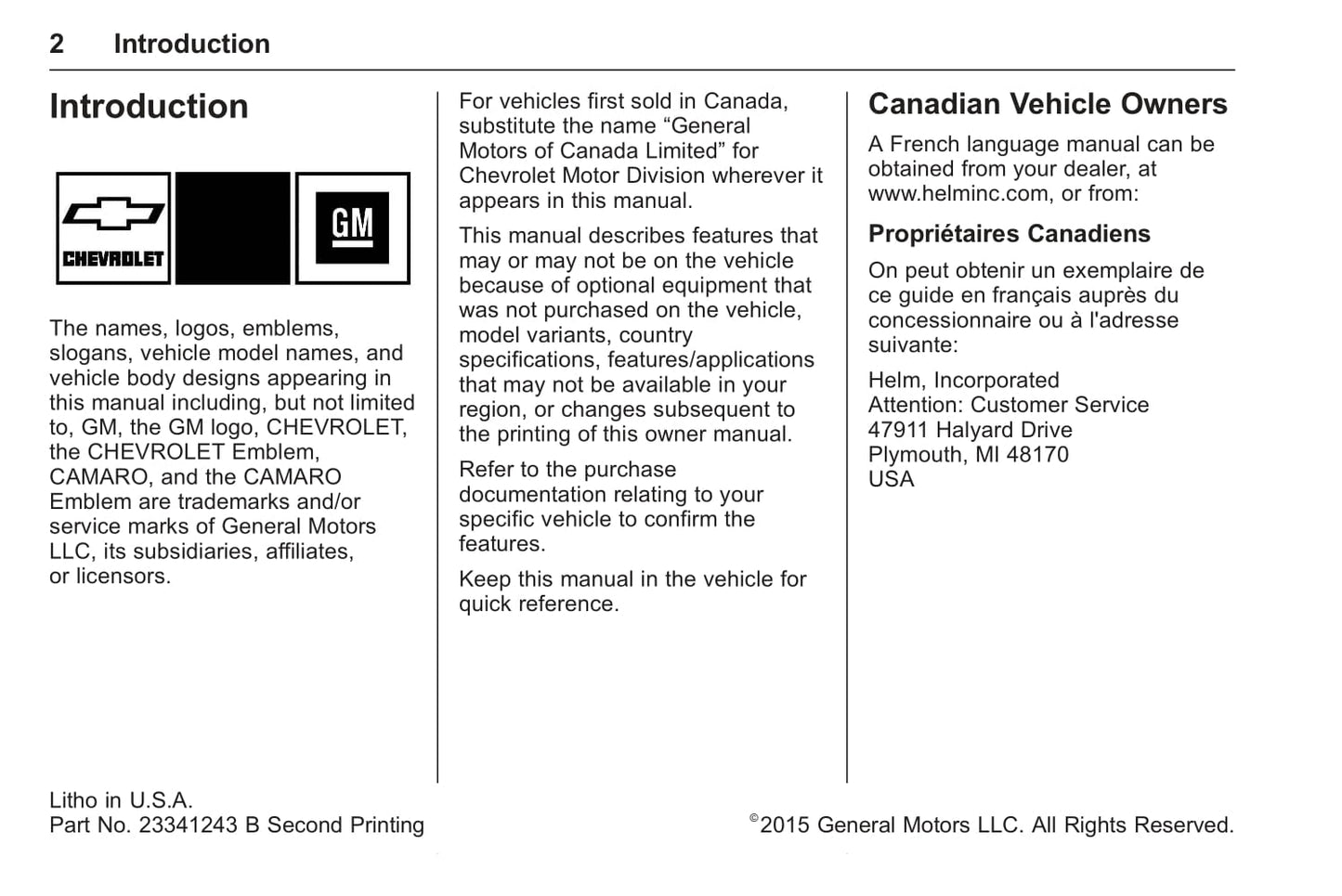 2016 Chevrolet Camaro Bedienungsanleitung | Englisch