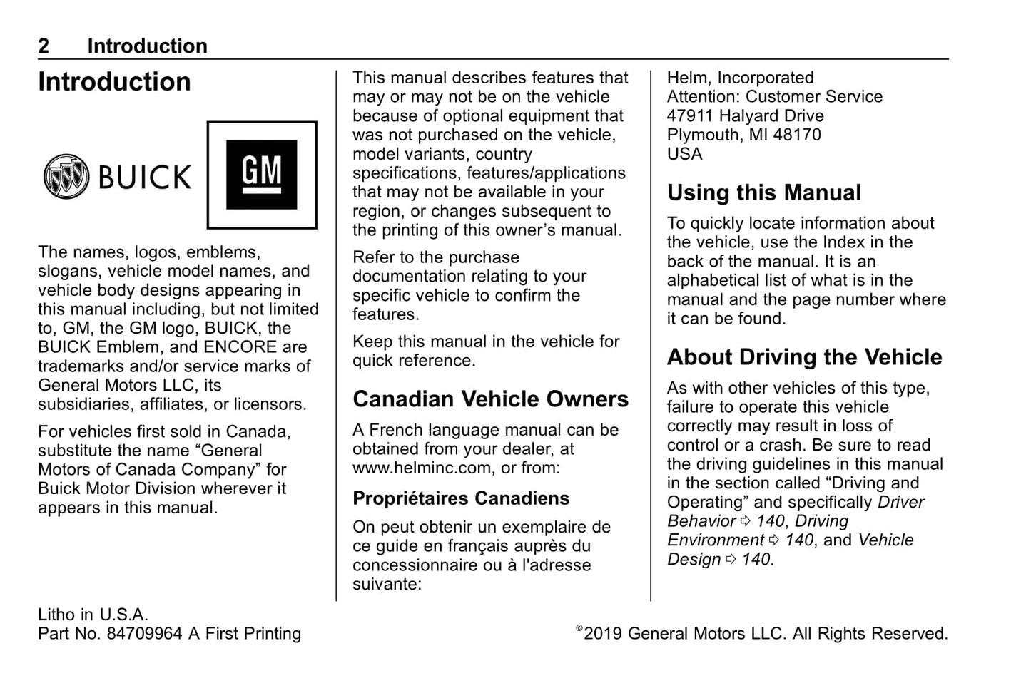 2020 Buick Encore Owner's Manual | English
