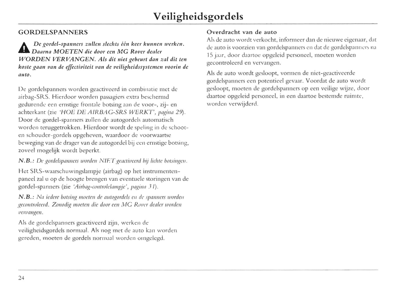 2001-2004 MG ZT Bedienungsanleitung | Niederländisch