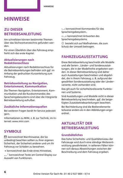 2014-2018 Mini Mini Bedienungsanleitung | Deutsch