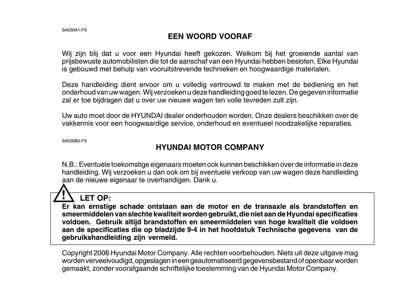 2006-2007 Hyundai Matrix Owner's Manual | Dutch