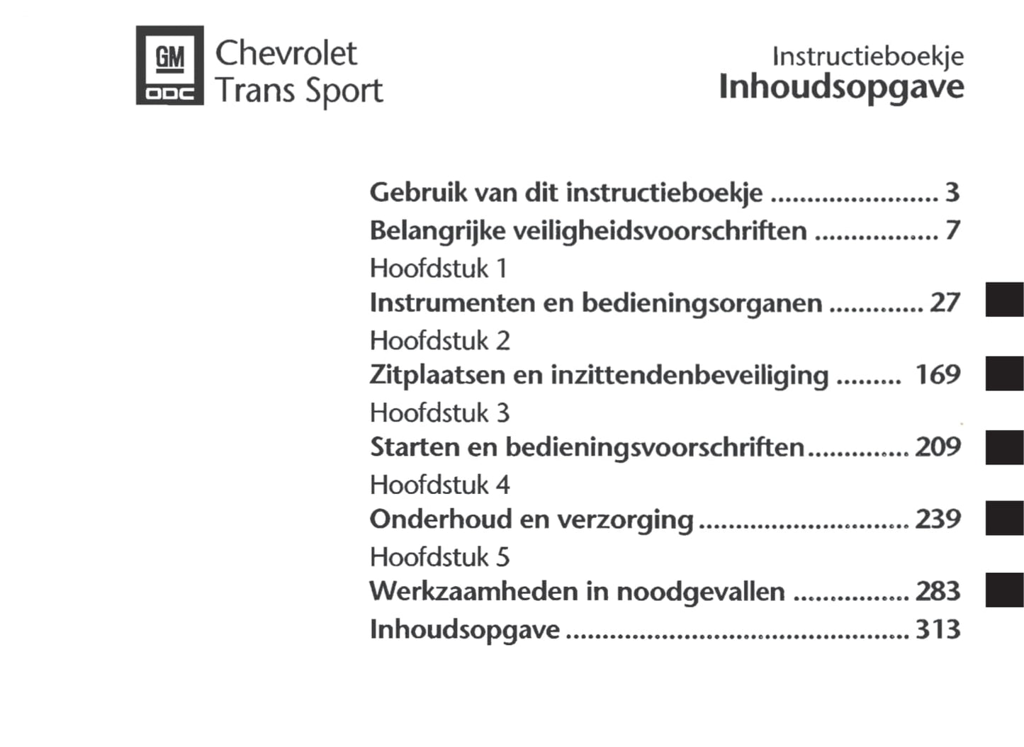 1997-2005 Chevrolet Trans Sport Owner's Manual | Dutch