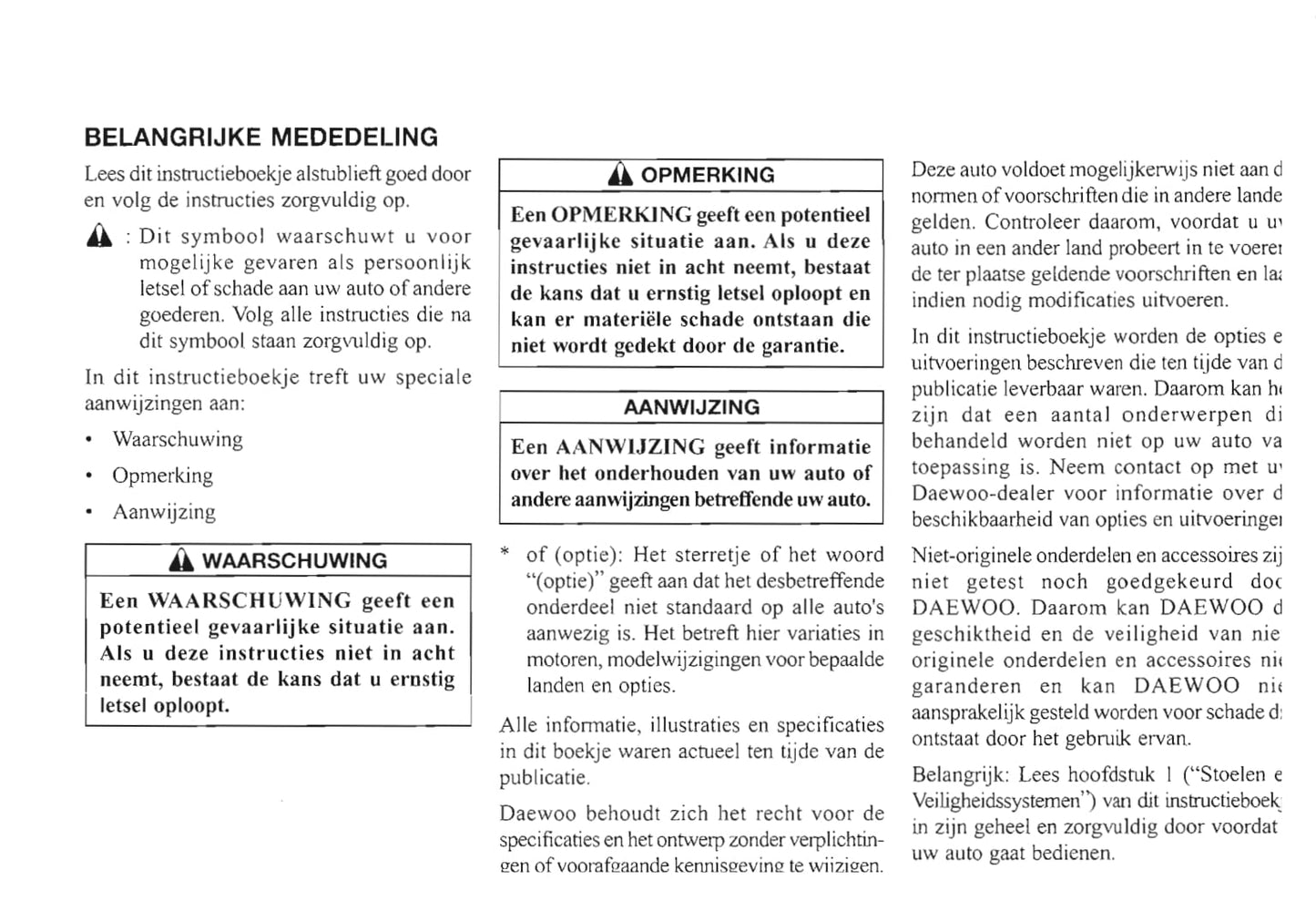 2000-2006 Daewoo Evanda Owner's Manual | Dutch