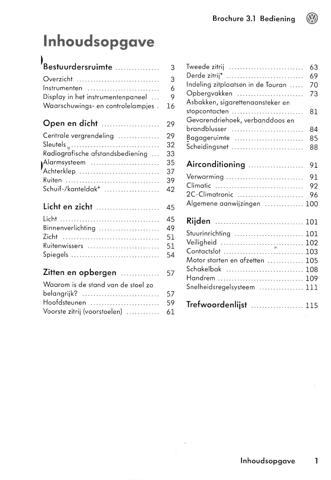 2003-2006 Volkswagen Touran Owner's Manual | Dutch