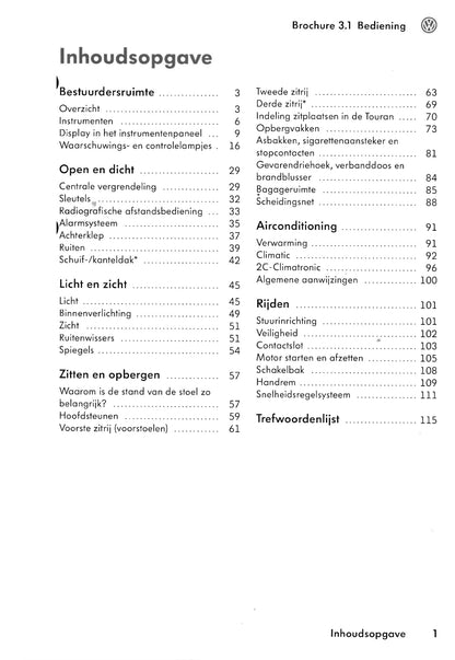 2003-2006 Volkswagen Touran Owner's Manual | Dutch