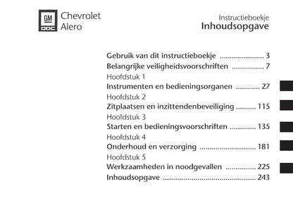 1999-2004 Chevrolet Alero Owner's Manual | Dutch