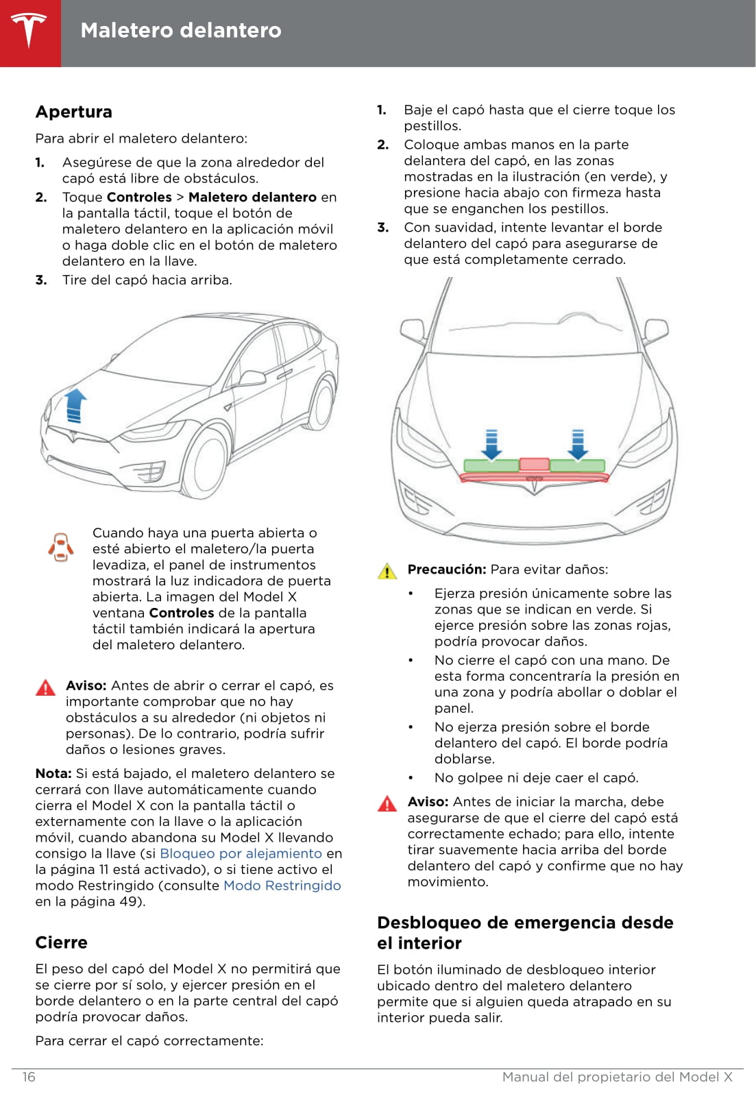 2016-2019 Tesla Model X Bedienungsanleitung | Spanisch