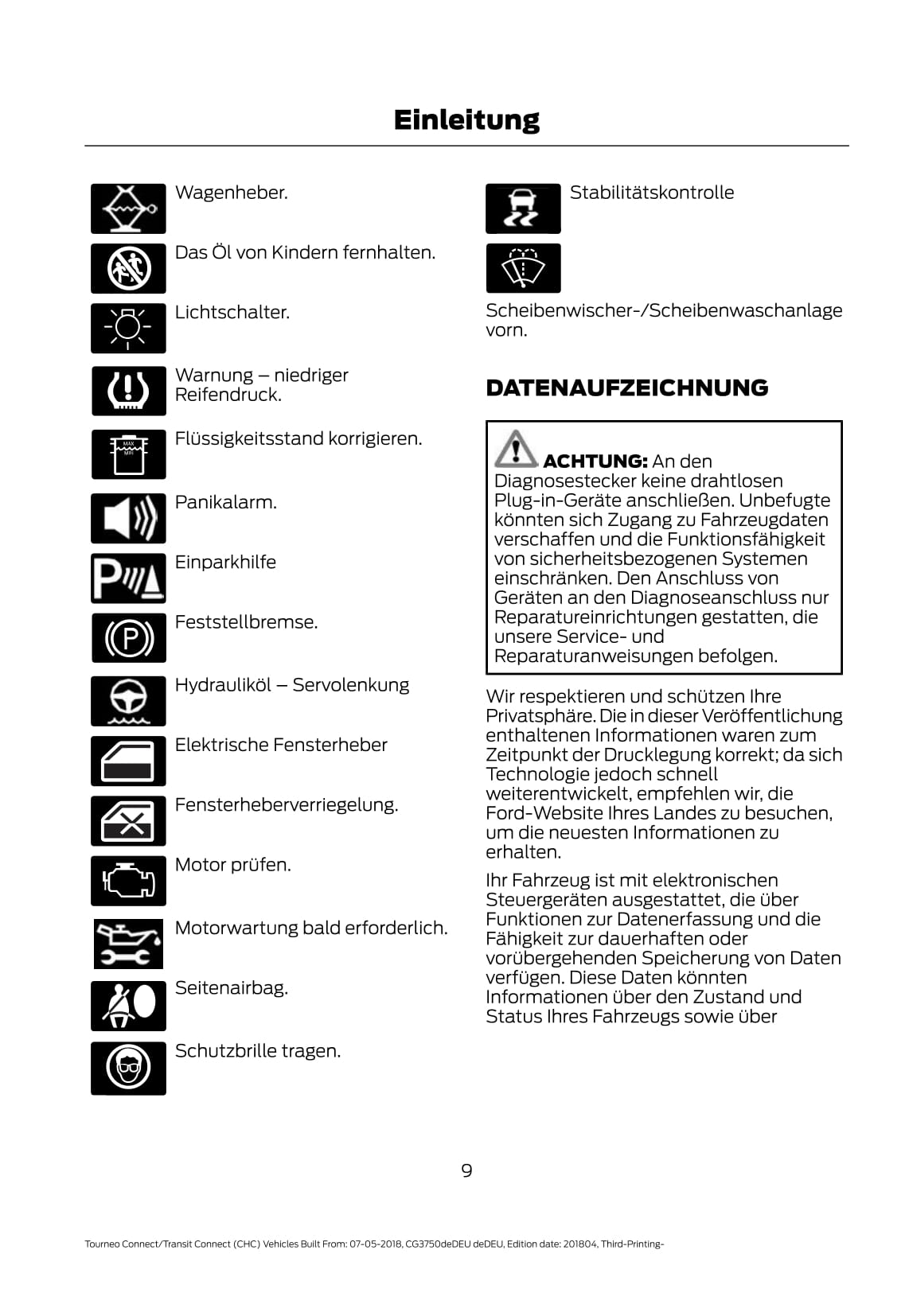 2018-2020 Ford Tourneo Connect / Transit Connect Bedienungsanleitung | Deutsch