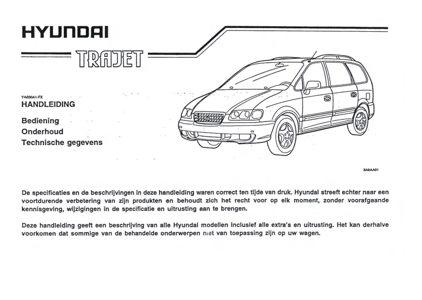 2000-2001 Hyundai Trajet Bedienungsanleitung | Niederländisch