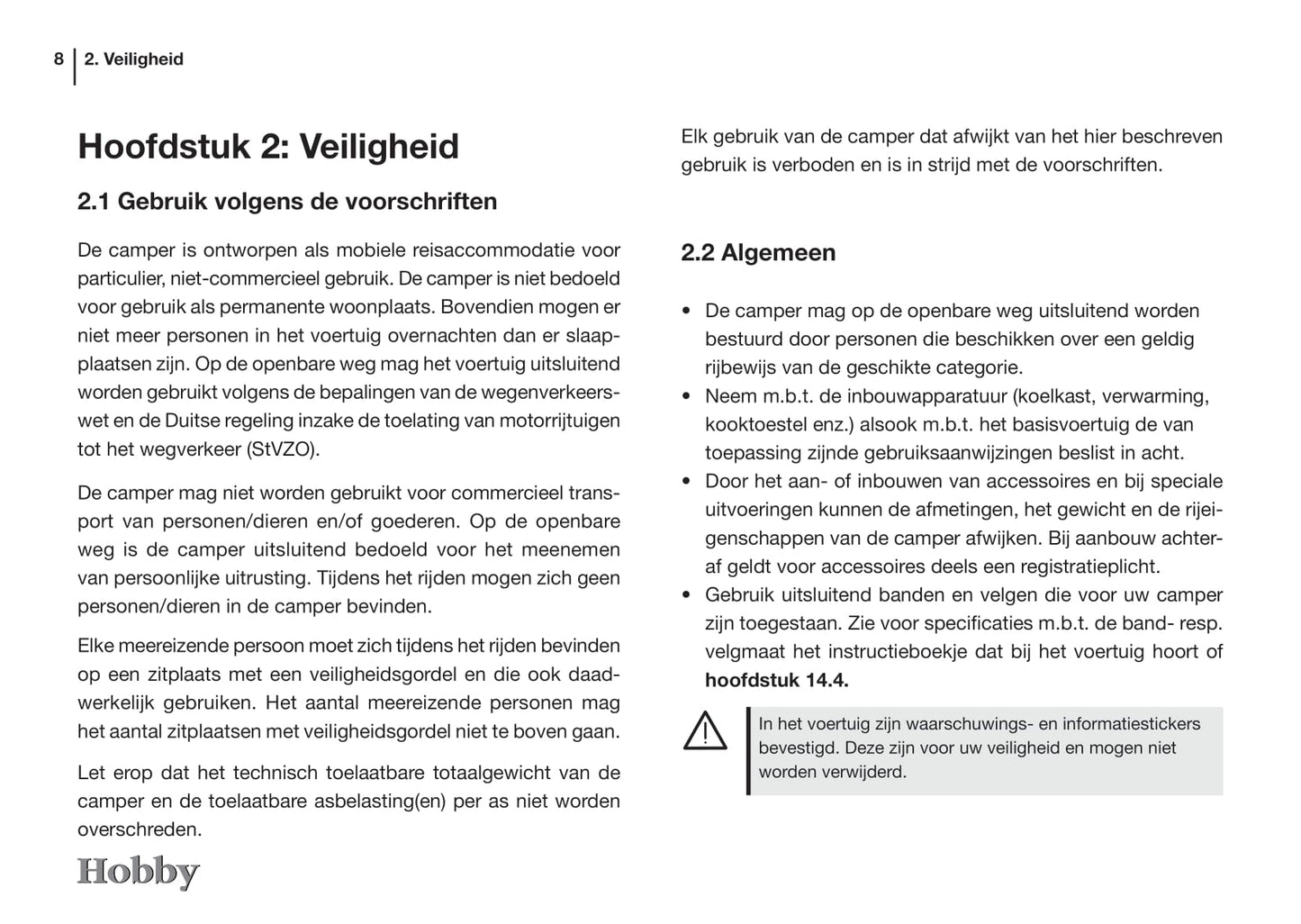 2015 Hobby Optima/Siesta Owner's Manual | Dutch