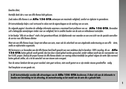 2003-2005 Alfa Romeo 156 GTA Owner's Manual | Dutch