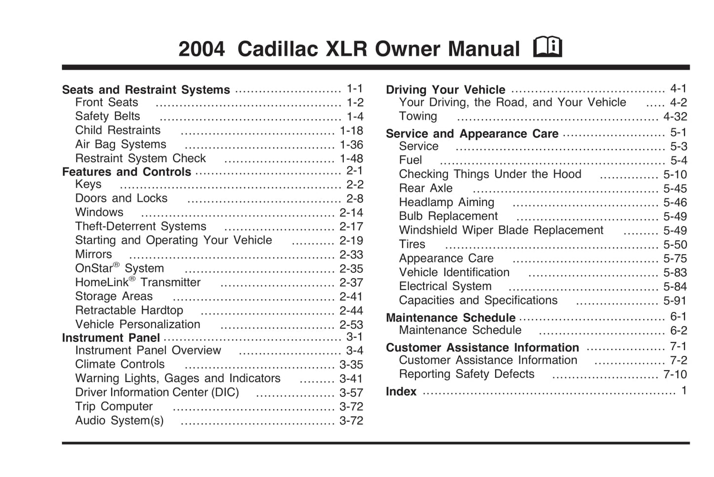 2004 Cadillac XLR Bedienungsanleitung | Englisch