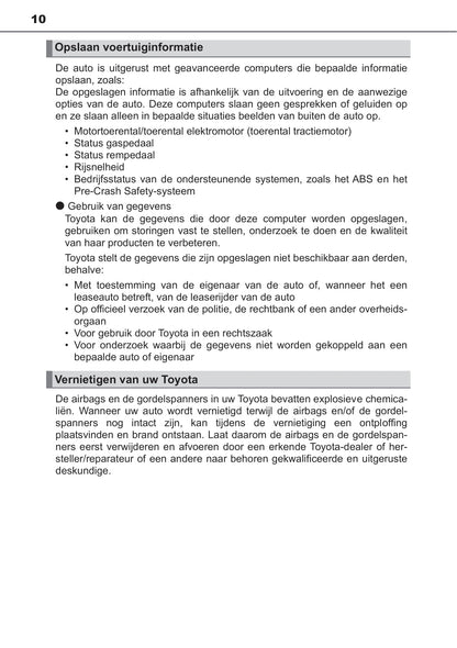 2019-2020 Toyota C-HR Bedienungsanleitung | Niederländisch