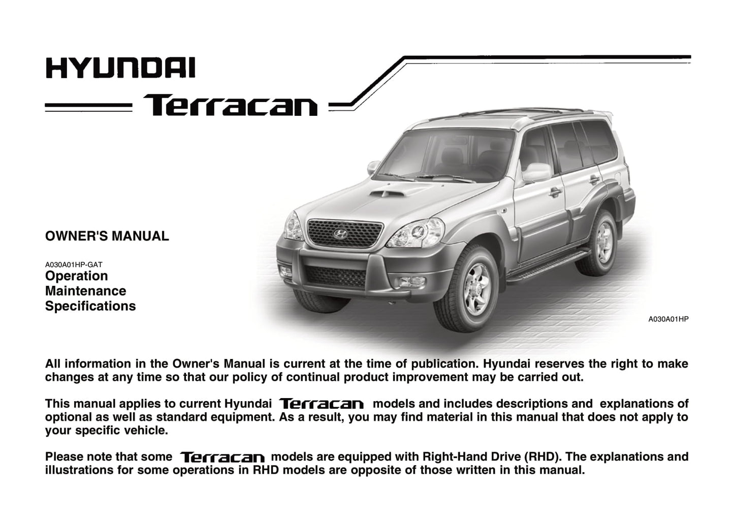 2006-2007 Hyundai Terracan Owner's Manual | English