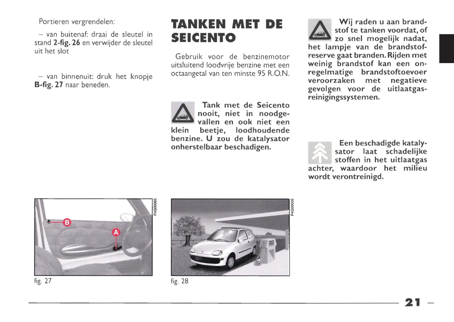 1999-2000 Fiat Seicento Bedienungsanleitung | Niederländisch
