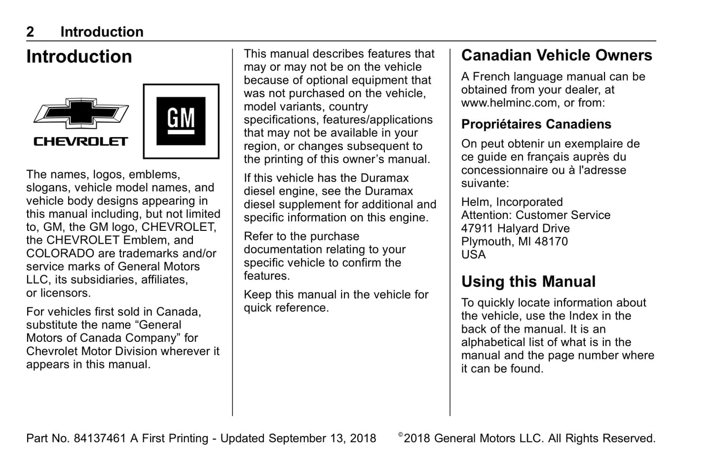 2019 Chevrolet Colorado Owner's Manual | English