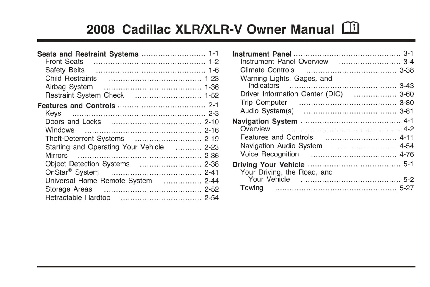 2008 Cadillac XLR/XLR-V Owner's Manual | English