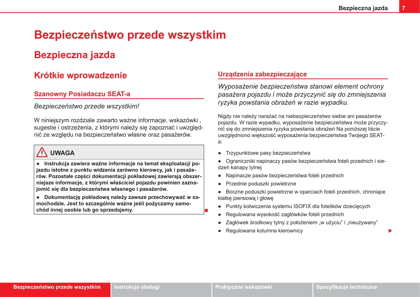 2012-2015 Seat Ibiza Owner's Manual | Polish