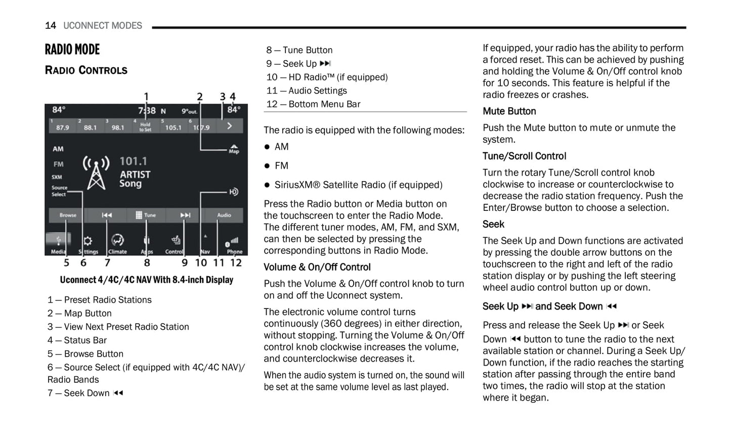 Uconnect Radio 8.4 Inch Display Owner's Manual