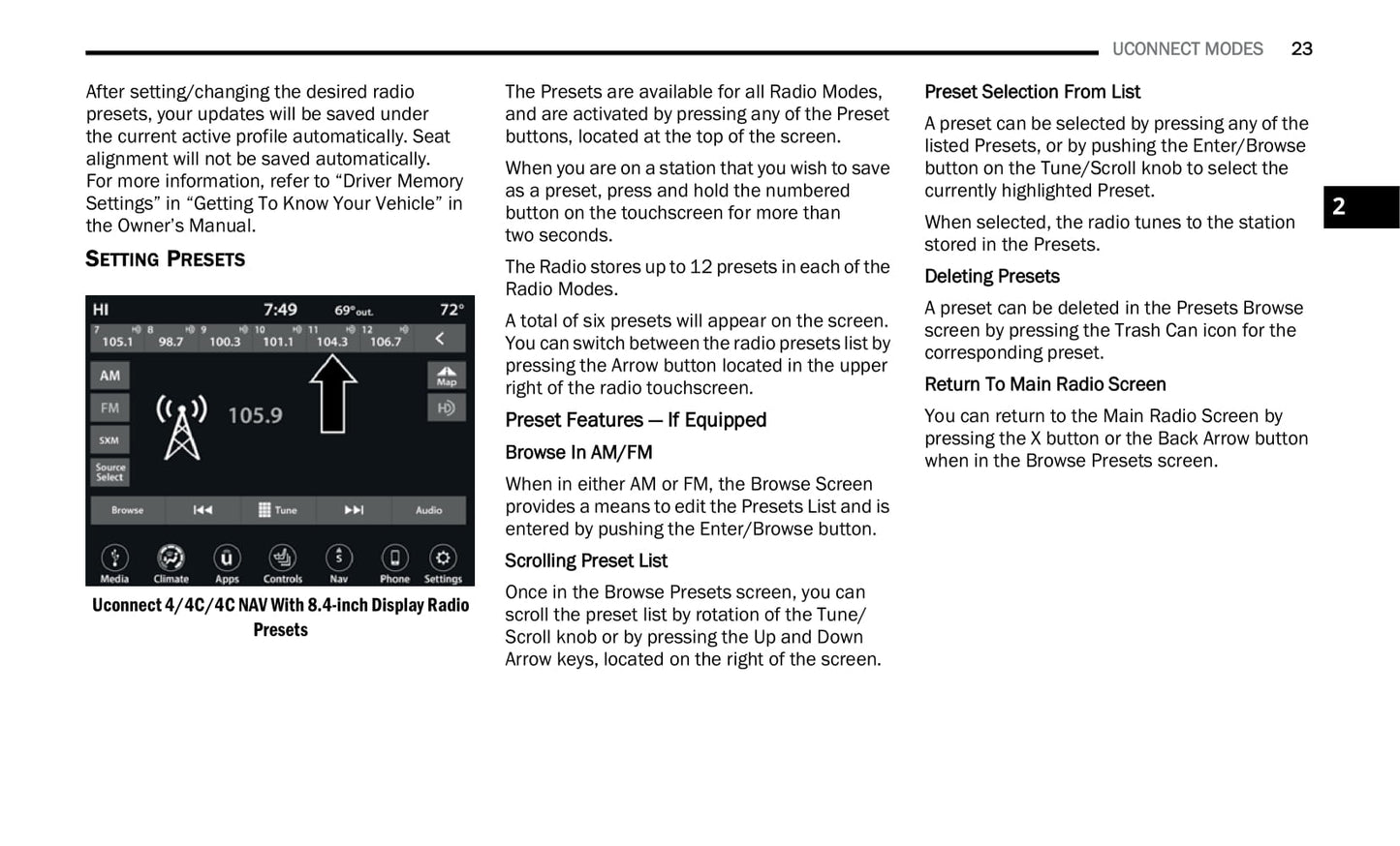 Uconnect Radio 8.4 Inch Display Owner's Manual