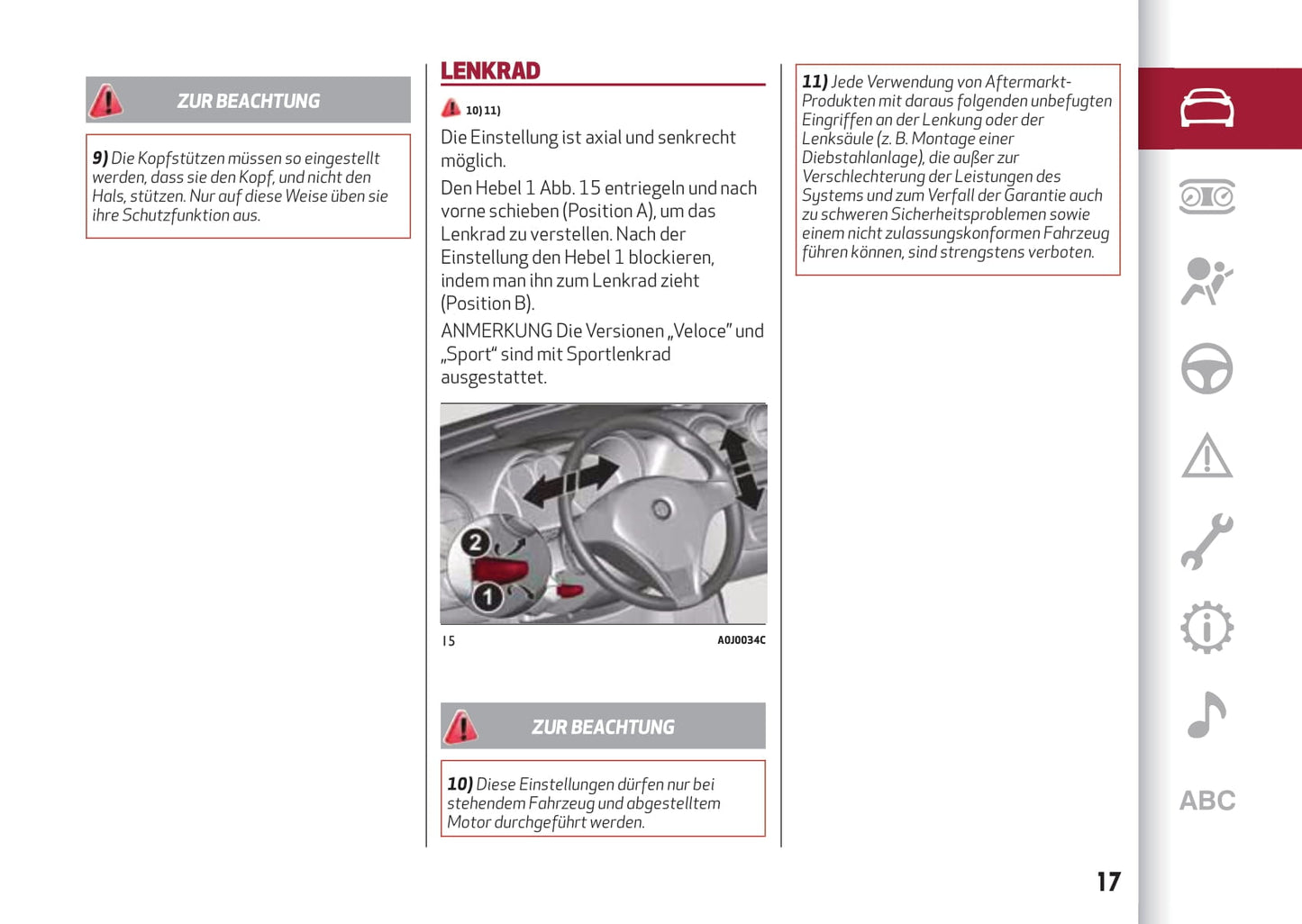 2016-2020 Alfa Romeo MiTo Bedienungsanleitung | Deutsch