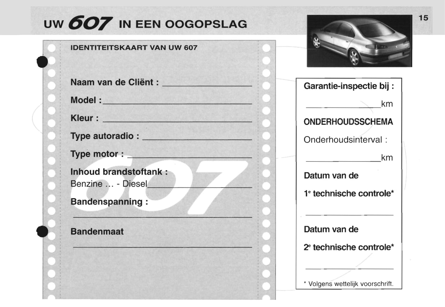 2000-2001 Peugeot 607 Bedienungsanleitung | Niederländisch