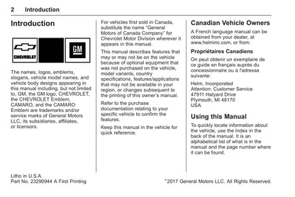 2018 Chevrolet Camaro Bedienungsanleitung | Englisch