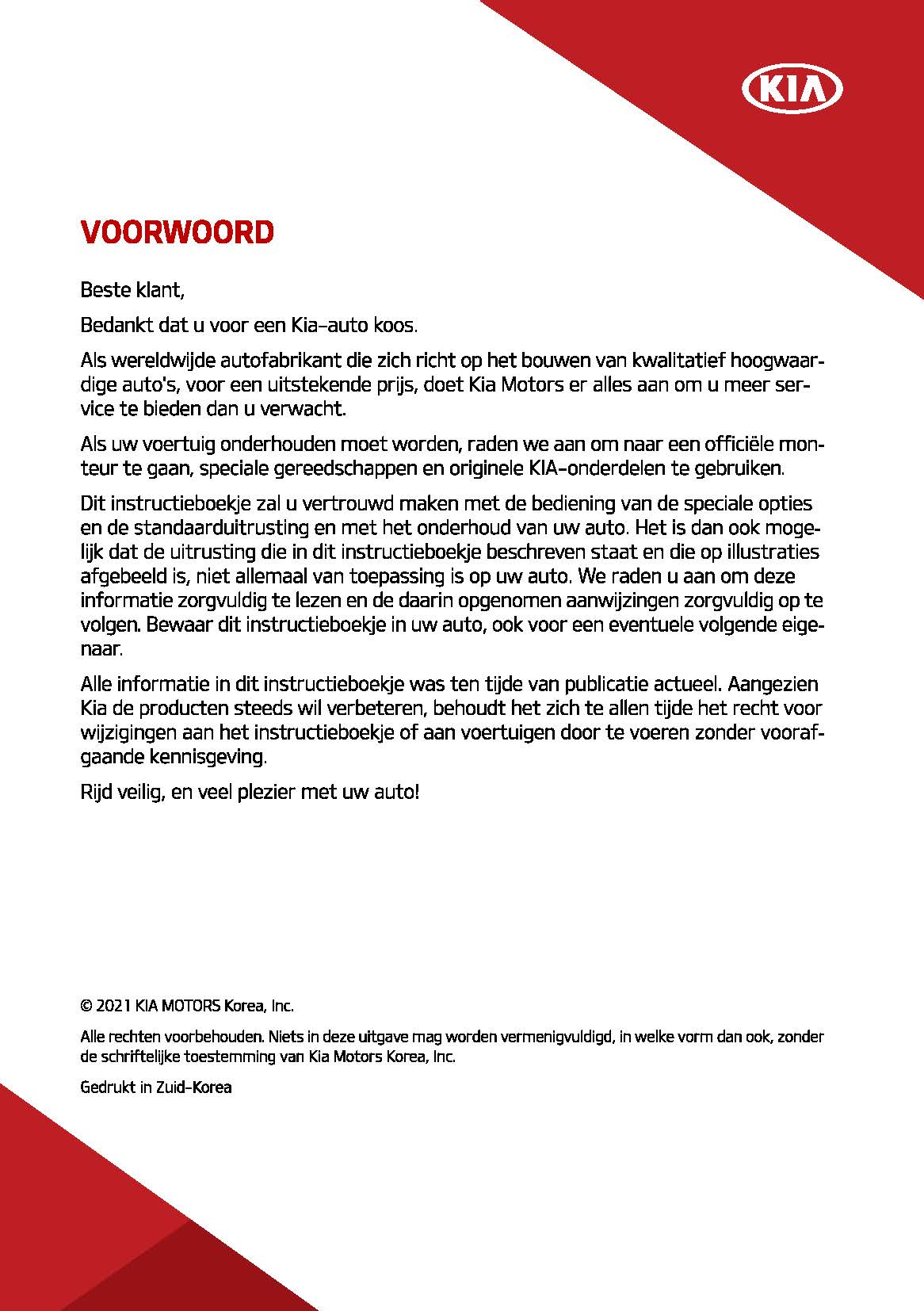 2020-2021 Kia Sorento Owner's Manual | Dutch