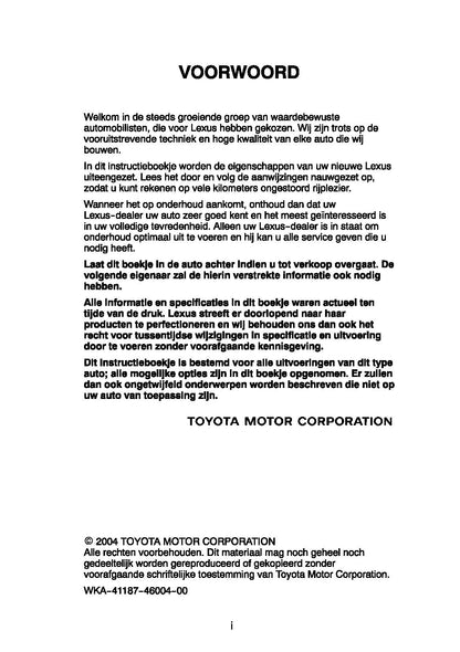 2004-2005 Lexus IS200/IS300 Bedienungsanleitung | Niederländisch